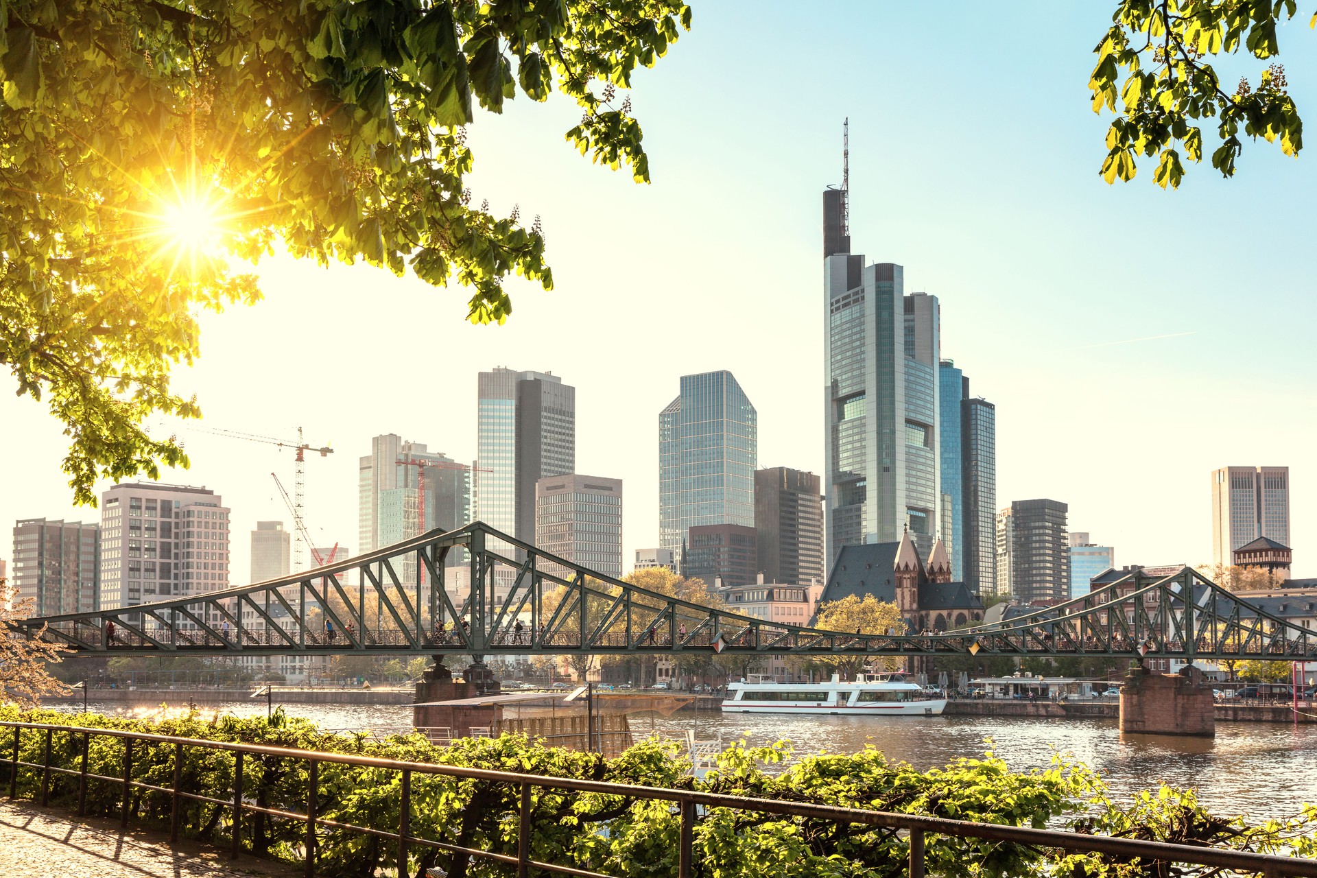 Frankfurt skyline with evening sun