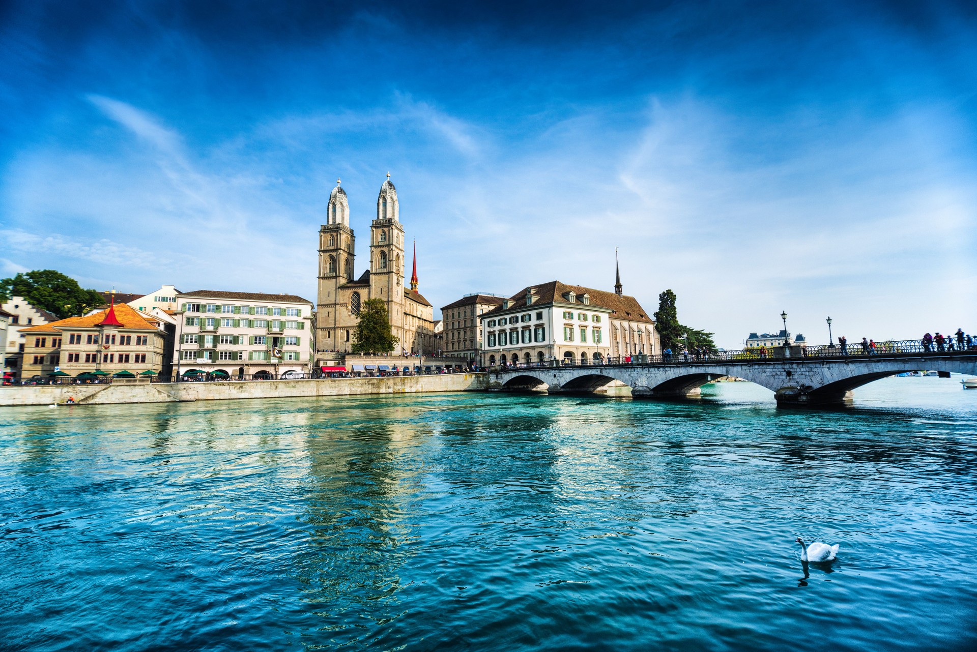 Grossmunster Cathedral with River Limmat, Zurich, Switzerland