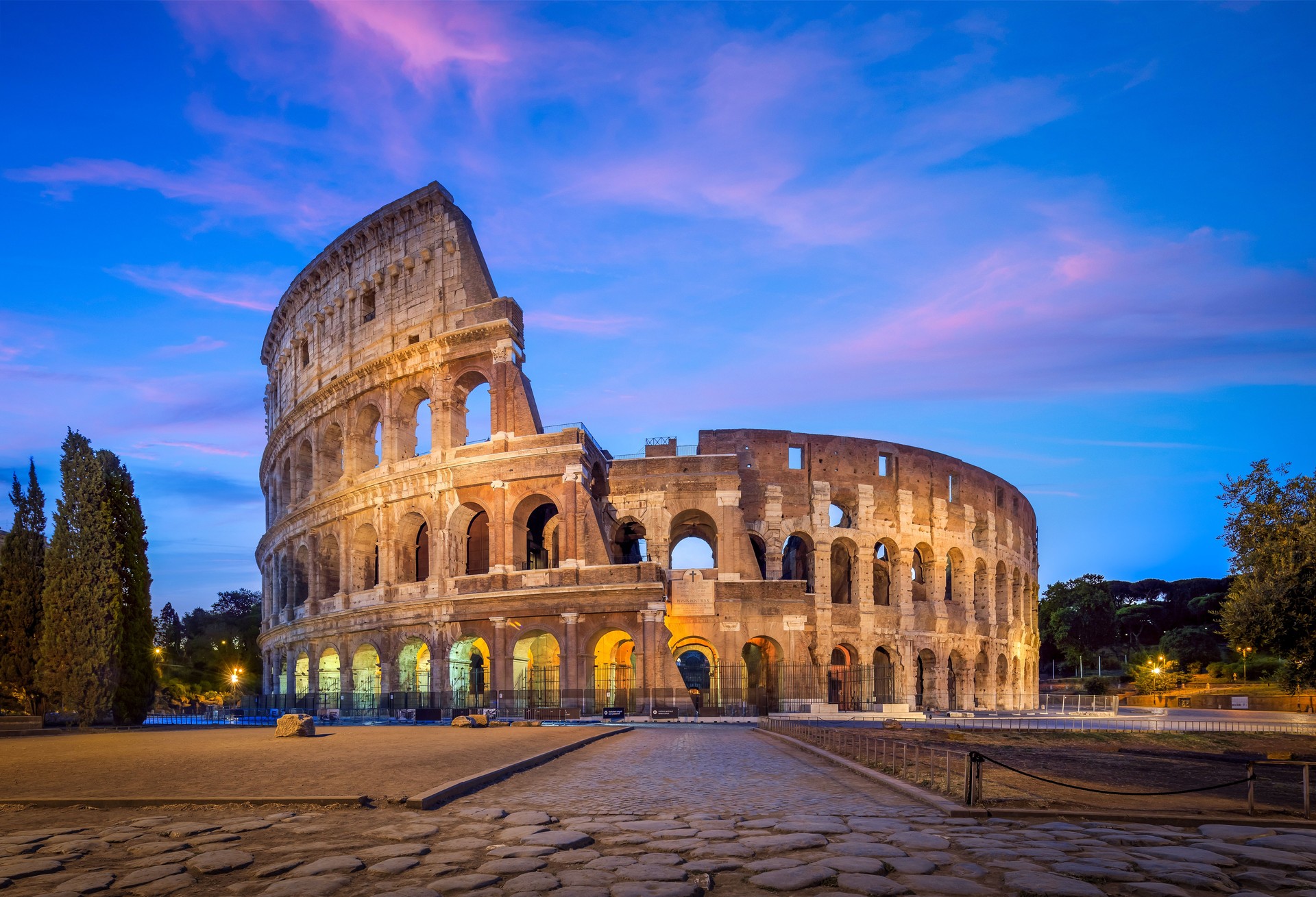 Coliseum in Rome at dawn, blue hour